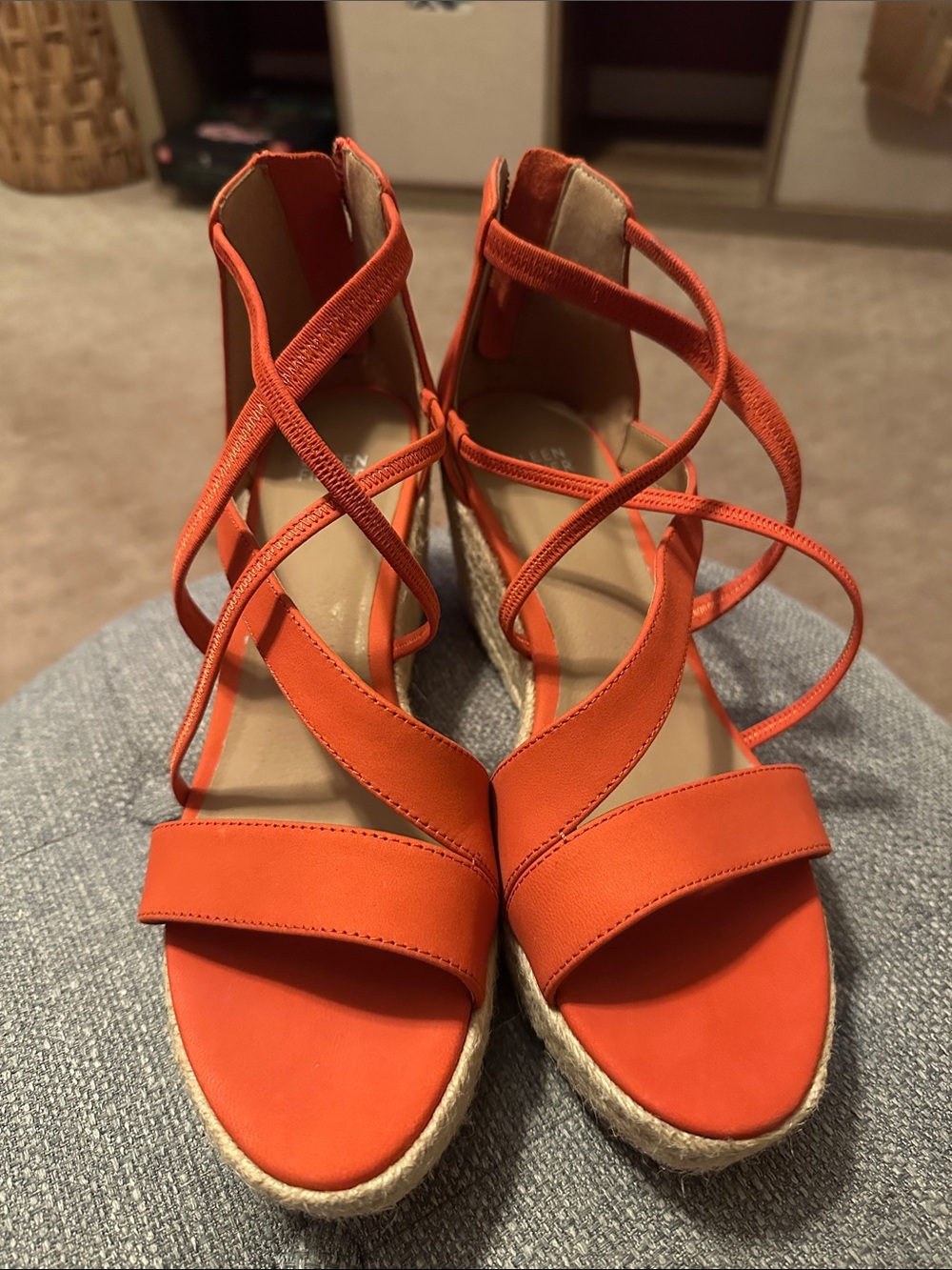 Eileen Fisher Vibrant Orange Strappy Espadrille Wedge Sandals